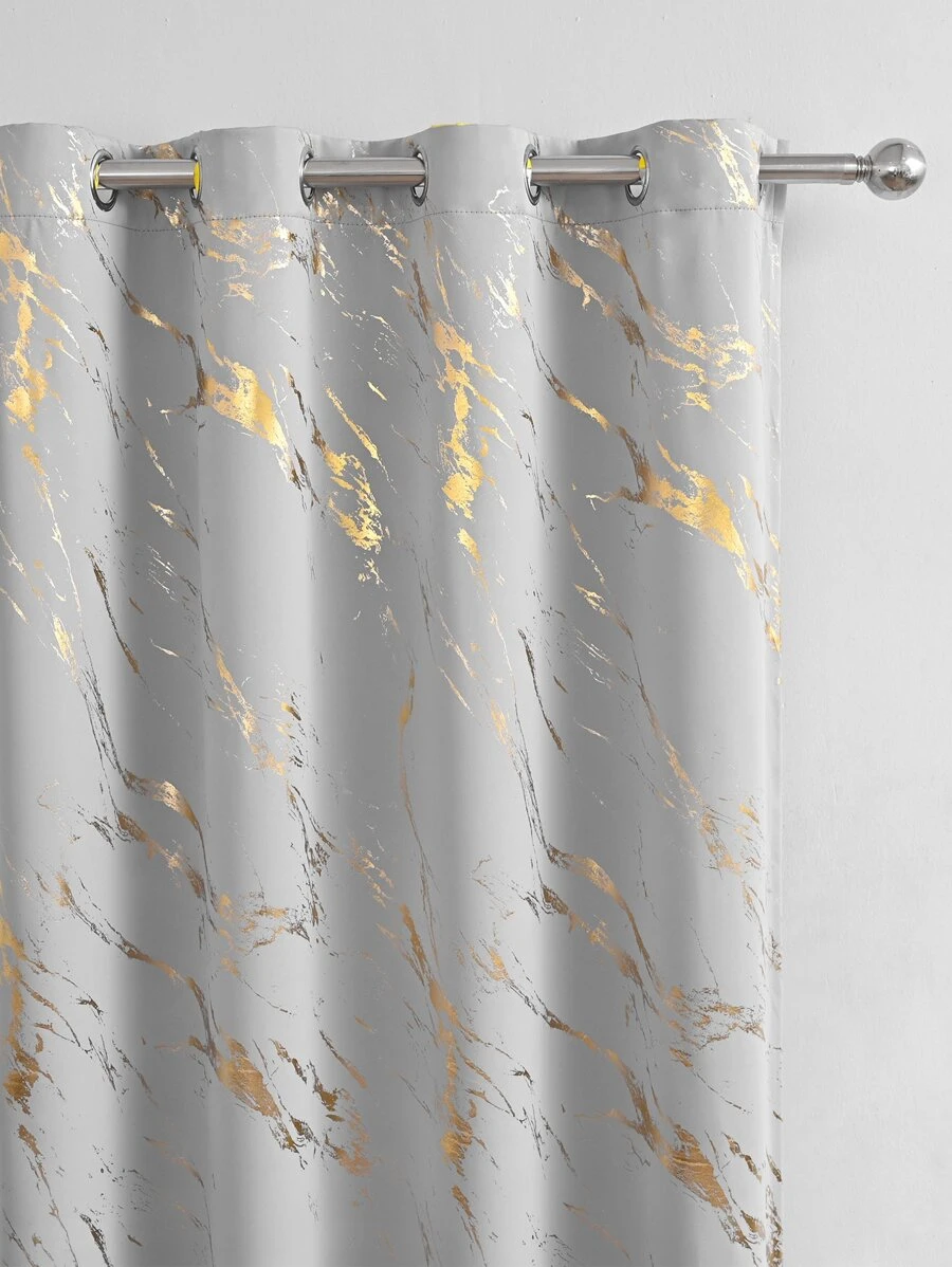 1pc Modern Style Polyester Fiber Home Decor Marble Pattern Grey Window Curtain, Suitable For Living Room And Bedroom