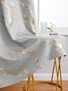 1pc Modern Style Polyester Fiber Home Decor Marble Pattern Grey Window Curtain, Suitable For Living Room And Bedroom