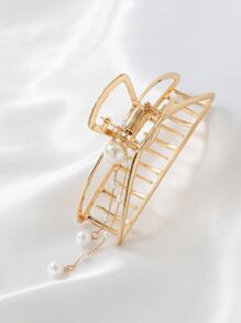 1 buc. Clemă mare de păr din aliaj de zinc, cu perle și ciucuri, triunghi - Aur - Vizualizare 3