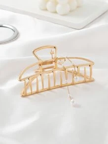 1 buc. Clemă mare de păr din aliaj de zinc, cu perle și ciucuri, triunghi - Aur - Vizualizare 2