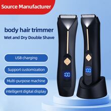 男女體毛修剪器、manscape 男士修剪器、男士陰毛修剪器、男士陰毛修剪器、體毛美容器、防水男性衛生剃須刀、電動腹股溝毛髮修剪器 - 黑色 - 查看 3