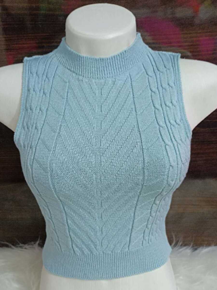 Women Knit Tops - 淺藍色 - 查看 1