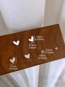 3pairs/Set Fashionable Simple Delicate Heart Shape Rhinestone Decor Women's Stud Earrings Valentines,Mom,Mother,Mother's Day,Gift - Yellow Gold - View 9