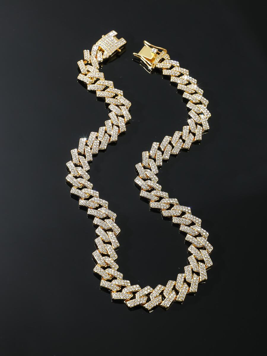 1 pieza Collar de cadena con diamante de imitación incrustado con cadena dragón garra corchete de hombres personalizado uso diario - Amarillo Oro - Ver 1