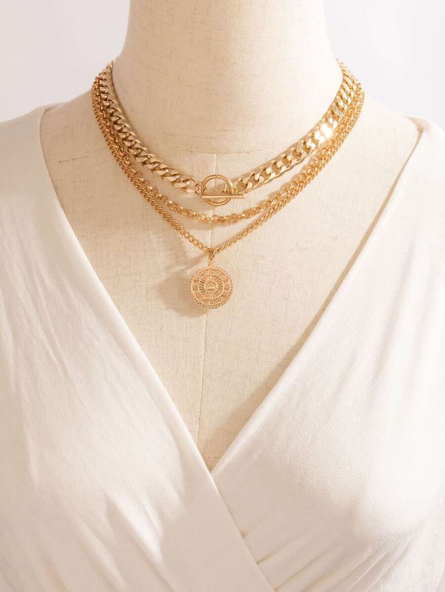 3入組鏈條項鍊 - 金黃色 - 查看 1