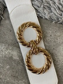 Beltox fine 1入組寬女性彈性腰帶皮帶帶金色扣飾點綴和8字型設計適用於衣物裝飾,火柴任何衣服 - 白色 - 查看 4