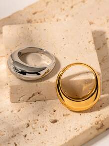 Uworld 1pc Smooth Waterproof Arc Shape Bold Geometric Ring Minimalist Punk Jewelry Stainless Steel Chunky Finger Rings Women Daily Wearing