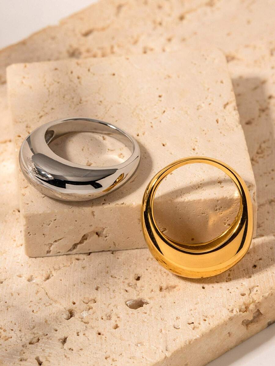 Uworld 1pc Smooth Waterproof Arc Shape Bold Geometric Ring Minimalist Punk Jewelry Stainless Steel Chunky Finger Rings Women Daily Wearing