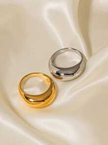 Uworld 1pc Smooth Waterproof Arc Shape Bold Geometric Ring Minimalist Punk Jewelry Stainless Steel Chunky Finger Rings Women Daily Wearing