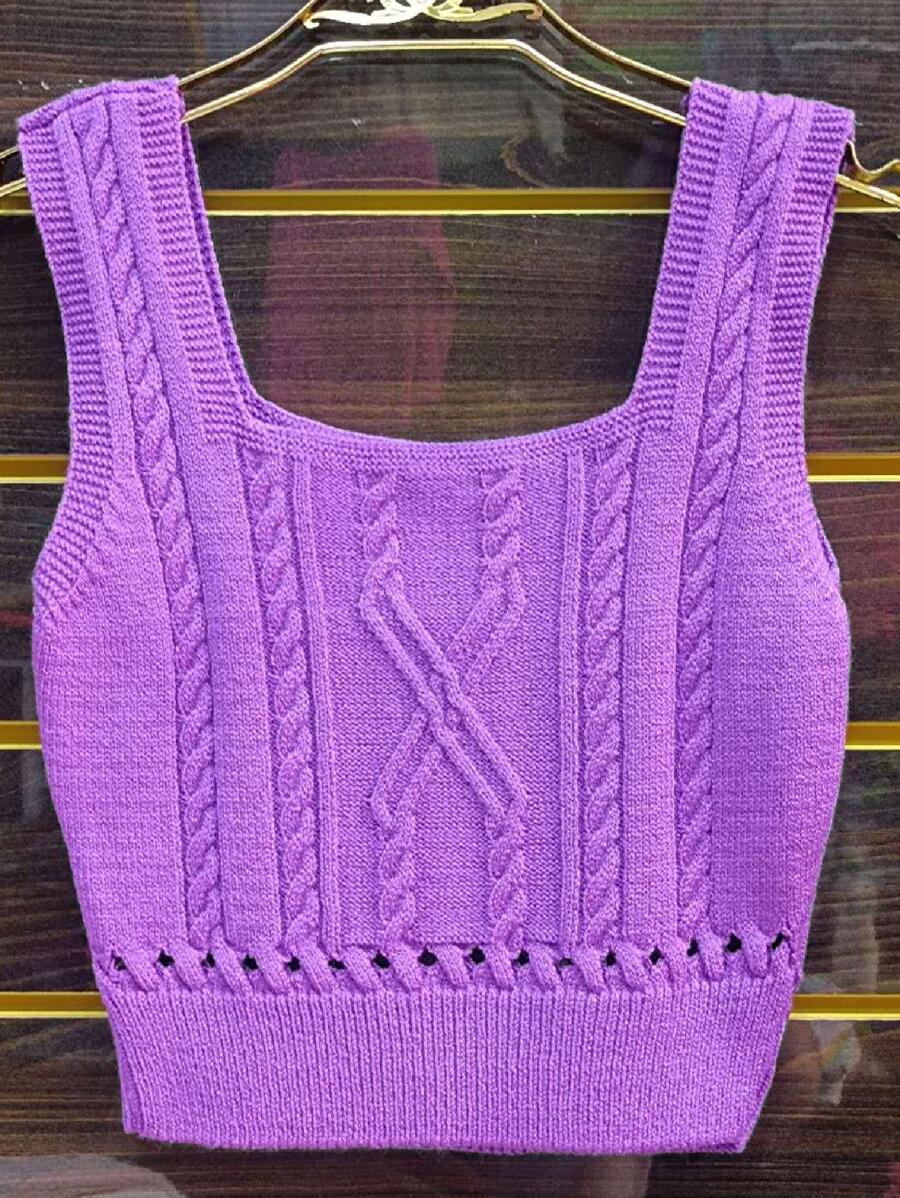 Women Knit Tops - Purple - View 1