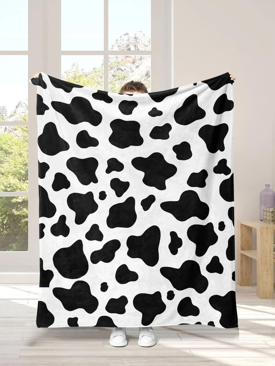1 pieza Manta de franela con patrón de vaca cálido & acogedor para casa usar sofá & Cama - Multicolor - Ver 1