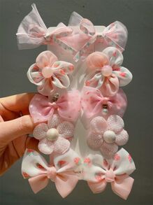 10 件/套发夹蝴蝶结小花发饰女士发夹侧刘海夹，无卡包装