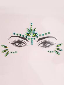 Party Joy 2入組綠色樹脂臉貼, 多彩的雨滴形狀3d逼真寶石鑲面貼,適用於diy化妝,狂歡節和節慶裝飾貼紙 - 彩色 - 查看 3