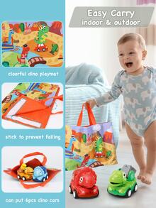 Coche Juguete De Dinosaurio Para Niño De 1 Año, 6 Piezas Construcción De Vehículos De Retroceso Con Tapete De Juegos Para Niños Pequeños, Juguete Coche De Monstruo De Fricción Para Bebé Cumpleaños Regalo, Coches De Dino Para Niños De 3-5 Años - Rojo - Ver 4