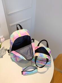3入組/套女孩大容量漸變後背包,斜肩包便當包&筆袋套裝,隨機位置的圖案 - 彩色 - 查看 3