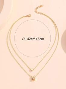 1pc Double-Layered Heart & Letter Pendant Necklace, Simple & Fashionable Accessory For Daily Wear