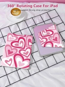 Love Case Compatible With IPad 10.2 Inch ,TPU Shockproof Frame Cover,Built-In Pencil Holder - Pink 360° Rotating - View 3