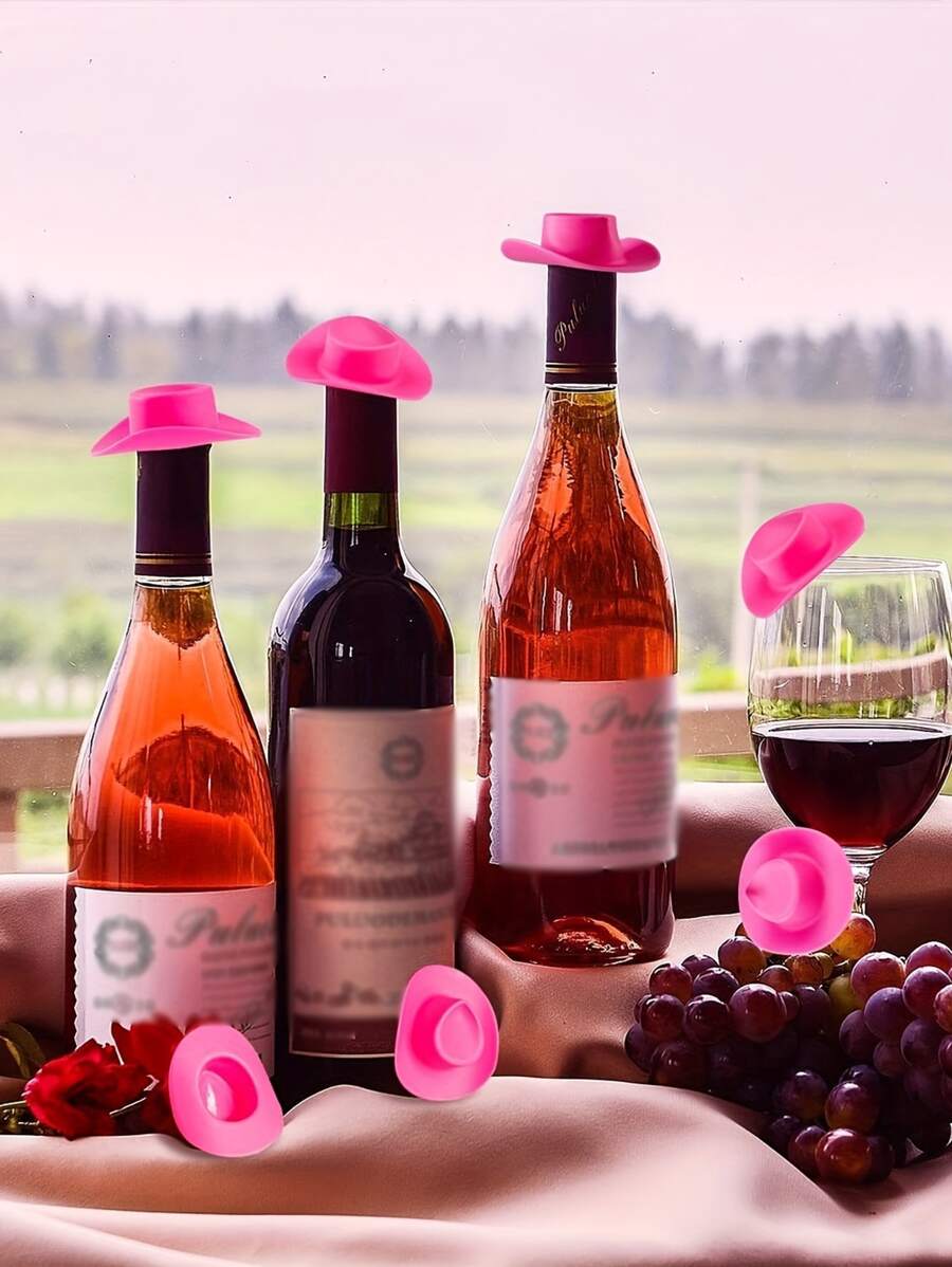 10pcs Mini Cowboy & Straw Hat Bottle Decorations - Pink - View 1