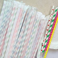 100 Piezas Popotes De Papel Desechables Envueltos Individualmente Con Patrones Aleatorios Para Bebidas Y Cócteles, Ideal Para Fiestas De Cumpleaños, Bodas, Aniversarios, Día De San Valentín Y Otros Festivales - Multicolor - Ver 4