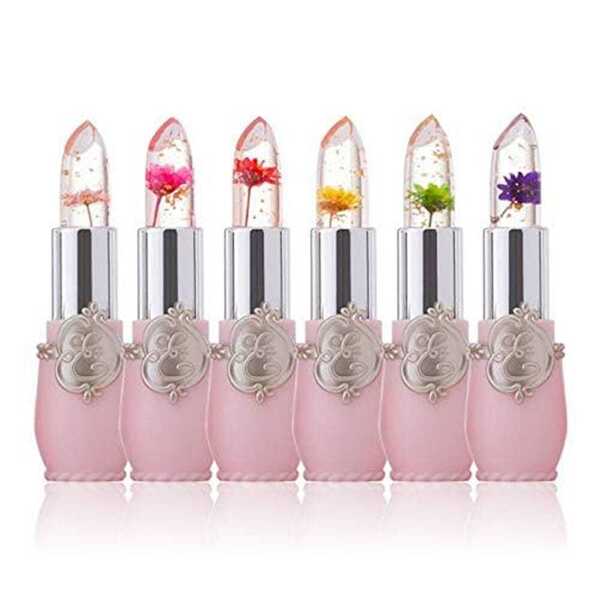 6pcs Crystal Flower Jelly Lipstick, Long Lasting Nutritious Lip Balm, Magical Thermostatic Color Changing Lip Gloss