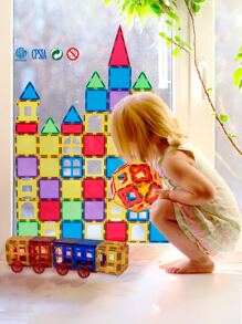 Brastoy Blocos Magnéticos 65 Peças Brinquedo Educativo Infantil - Multicolorido - Visão 8