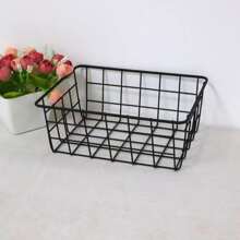 1pc Matte Black Trapezoid Minimalist Desktop Storage Basket, No Drill Metal Kitchen Bathroom Organizer Basket, Gold Small Trapezoid Basket, Rose Gold Rectangular Basket