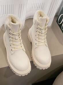 時尚粗跟防水台靴子適合女士 - 米色 - 查看 5