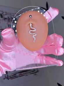 1個女性性感銅質蛇形肚臍戒指,鑲有水晶石,適用於萬聖節派對身體珠寶飾品 - 銀色 - 查看 3