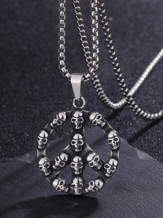 1pc Vintage Punk Hiphop Viking Stainless Steel Retro Dark Peace Pendant Necklace, 60cm Chain Length, Unisex, Versatile, Suitable For All Seasons