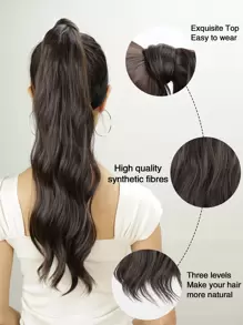 nimoki Tóc đuôi ngựa dài gợn sóng, tóc nối đuôi ngựa xoăn, tóc giả bồng bềnh, tóc giả đuôi ngựa có khóa dán. - Dark Brown - Xem 3