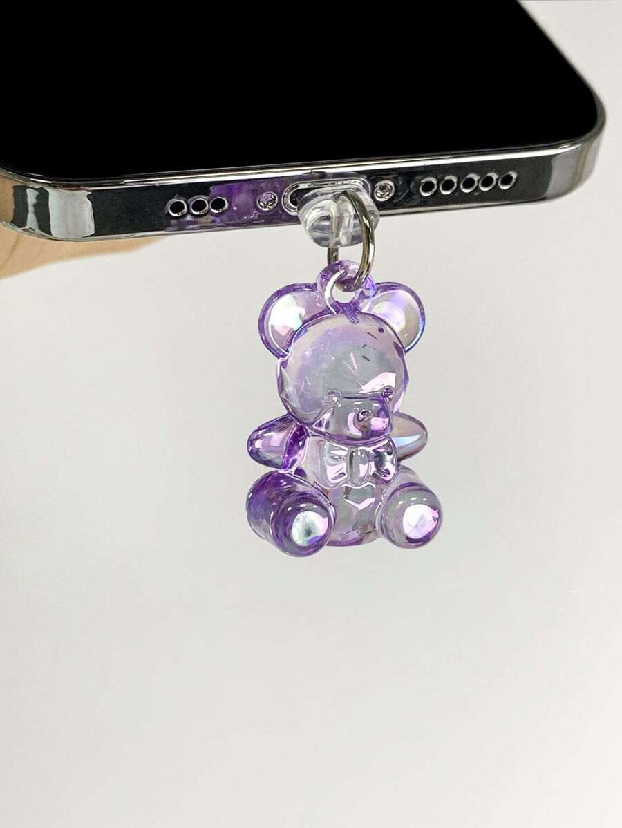 3d彩色小熊造型手機充電口塞塞子 - 紫色 - 查看 1