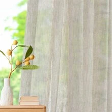 LANTIME  Sheer Curtains, Faux Linen Double Pleats Window Sheer Curtains Panels Drapery for Home, Hotel, Office, Set of 2 - màu lạc đà - Xem 3