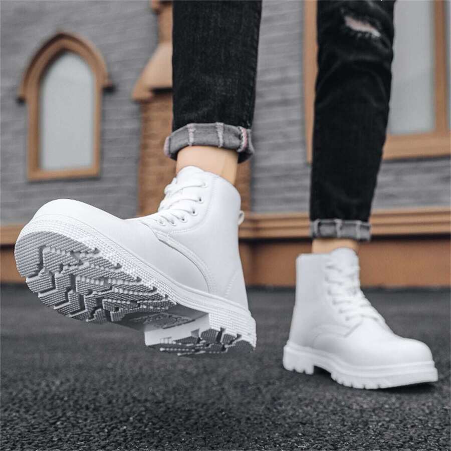 Botas blancas para hombre Botas de trabajo altas antideslizantes resistentes al desgaste de nueva moda - Blanco - Ver 1