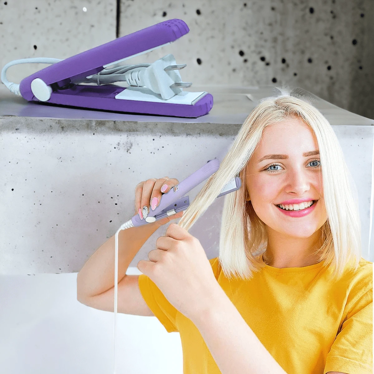 Mini plancha para cabello, diferentes colores.