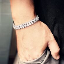 1 Pieza Pulsera De Cadena De Tenis De Acero Inoxidable Para Hombres Y Mujeres Con Cierre De Garra, Elegante Piedra De Circonita Cúbica, Regalo Para Festivales
