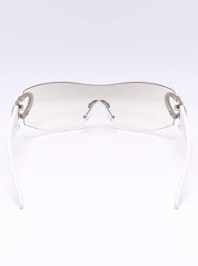 1 件装无框双心形 Y2K 风格环绕式时尚眼镜，具有科技未来主义氛围街头色调海滩配饰女士海滩配饰眼镜色调情人节情人节适合夏季海滩度假、户外、旅行