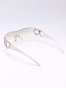 1 件装无框双心形 Y2K 风格环绕式时尚眼镜，具有科技未来主义氛围街头色调海滩配饰女士海滩配饰眼镜色调情人节情人节适合夏季海滩度假、户外、旅行