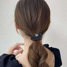1pc Women's Multicolor Crystal Mesh High-low Ponytail Holder, Suitable For Daily Use - Black - View 2