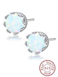 FOREVER QUEEN S925 纯银蛋白石耳环时尚优雅精致耳环珠宝礼物适合女性女孩