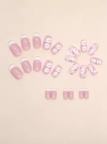 添加優雅 24入組中長款唇形美甲貼紙，適用學生、上班族、日常使用，壓克力假指甲供應 - 彩色 - 查看 2