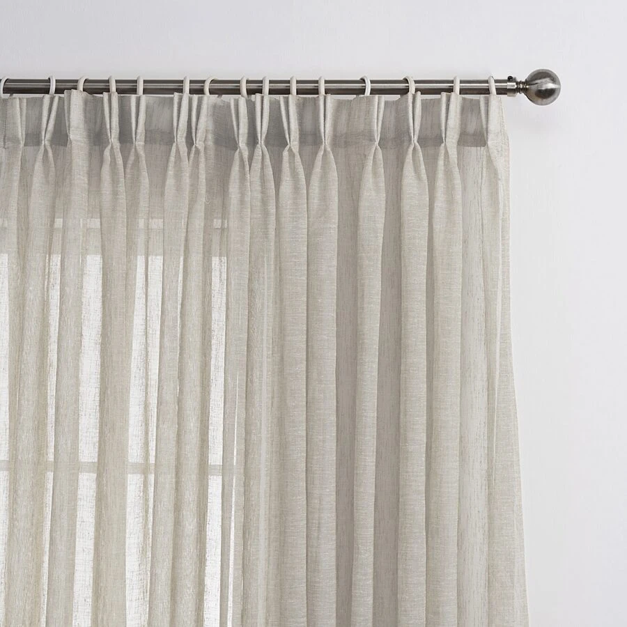 LANTIME  Sheer Curtains, Faux Linen Double Pleats Window Sheer Curtains Panels Drapery for Home, Hotel, Office, Set of 2 - màu lạc đà - Xem 1