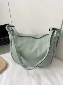 Fashionable Solid Color Casual Cute Crossbody Bag With Random Plaid Patterns - Green - View 5