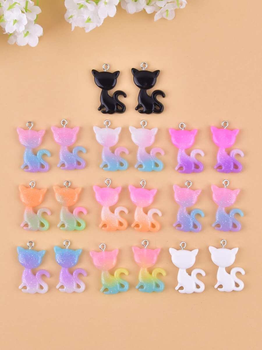 20件/組時尚彩色貓咪動物樹脂吊墜,適合女性DIY生日禮物、節日珠寶製作 - 貓 - 查看 1
