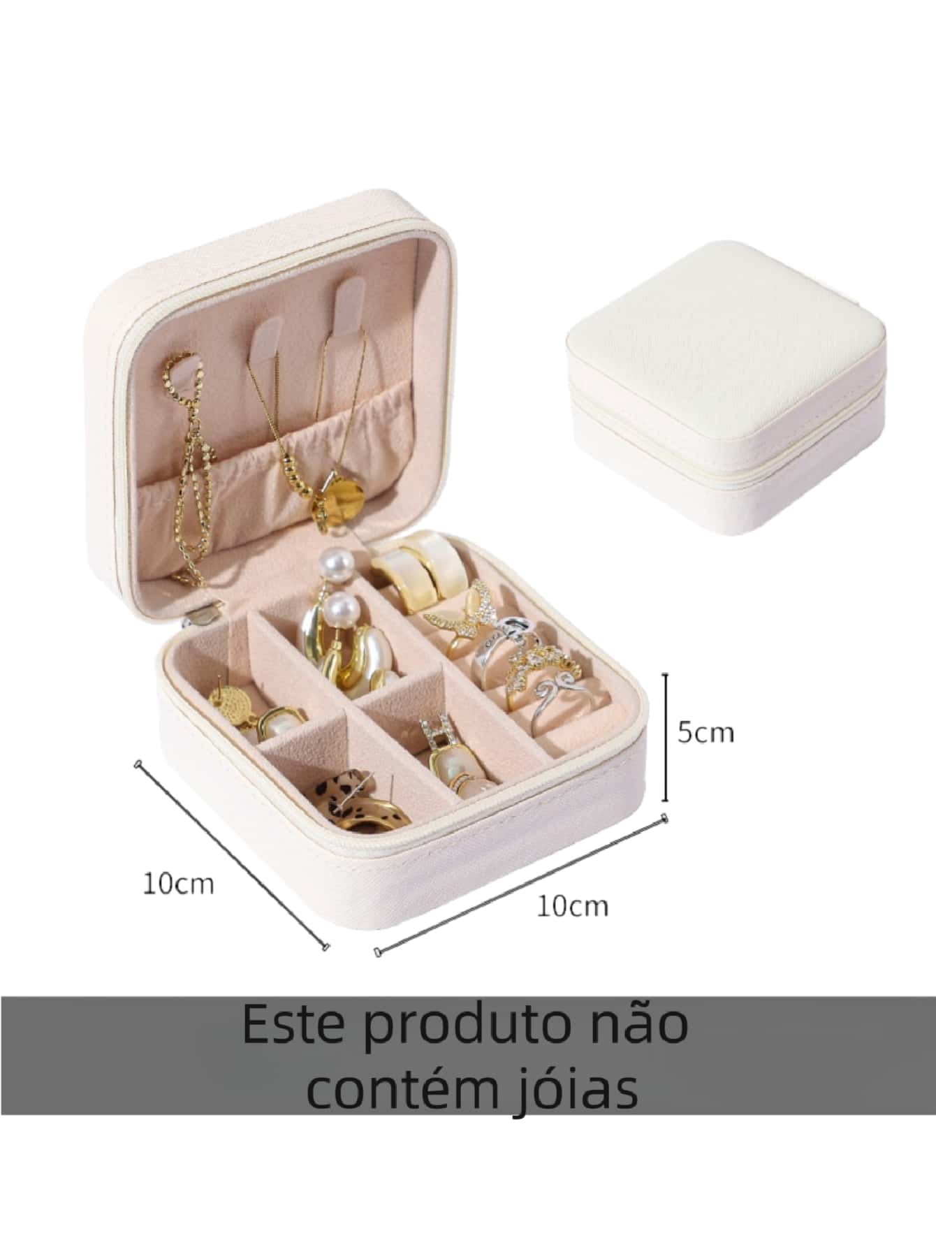 Viagem caixa de jóias portátil, caixa de jóias, armazenamento de jóias das mulheres HZH02 - Branco - Visão 1