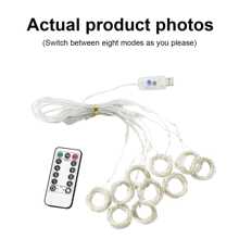 3公尺燈線掛簾燈,usb供電花燈(9.8英尺x9.8英尺),8種燈光模式與遙控調光,防水等級ip64,適用於派對臥室牆壁閃爍室內外裝飾溫暖白光 - 黃色 - 查看 9