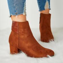 Women Chunky Block Mid Heel Ankle Boots Side Zipper Booties - màu nâu - Xem 3