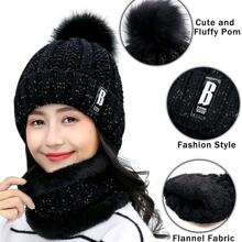 Hat And Scarf Set For Girls Fashion Winter Warm Knit Beanie Hat Scarf Set - Black - View 2