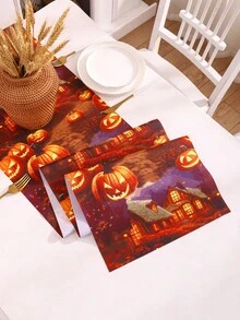 Miater 1 Pieza Bandera De Mesa Impermeable Para Decoración De Halloween Con Patrón De Calabaza Impreso - Naranja Coral - Ver 7
