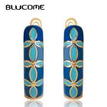 Modische blaue Blumen Muster Emaille Kupfer Ohrringe für Frauen Mädchen Party Bankett Ohrringe in Goldfarbe süße Accessoires Geschenk