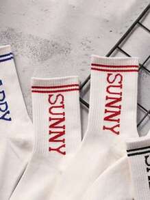 7雙男士隨機彩色字母印花中筒袜,透氣吸濕、防臭多用途休閒情侶袜 - 彩色 - 查看 7